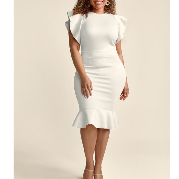VENUS Dresses & Skirts - Venus Ruffle Detail White Curvy Women’s Dress Size Large